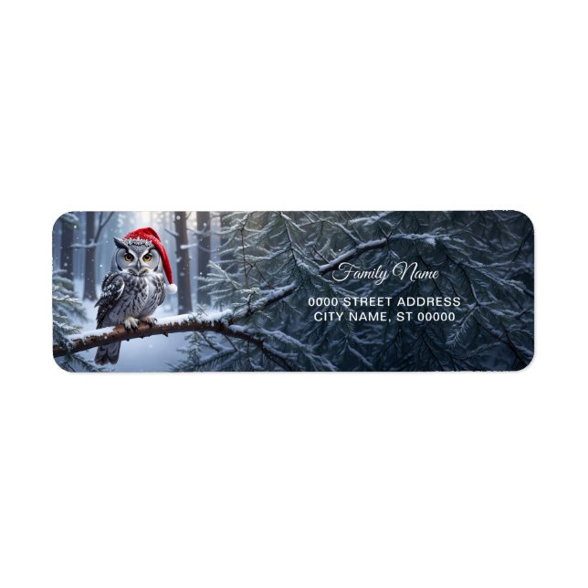 Owl with Santa Hat Return Address Label (Front)