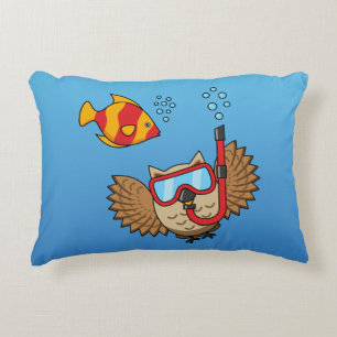 Owl with Snorkel Mask and Tropical Fish Accent Pillow