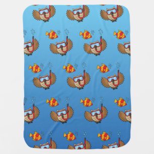 Owl with Snorkel Mask and Tropical Fish Baby Blanket