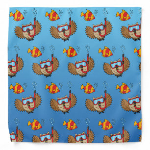 Owl with Snorkel Mask and Tropical Fish Bandana