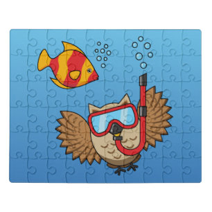 Owl with Snorkel Mask and Tropical Fish Jigsaw Puzzle