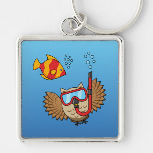 Owl with Snorkel Mask and Tropical Fish Keychain