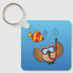 Owl with Snorkel Mask and Tropical Fish Keychain