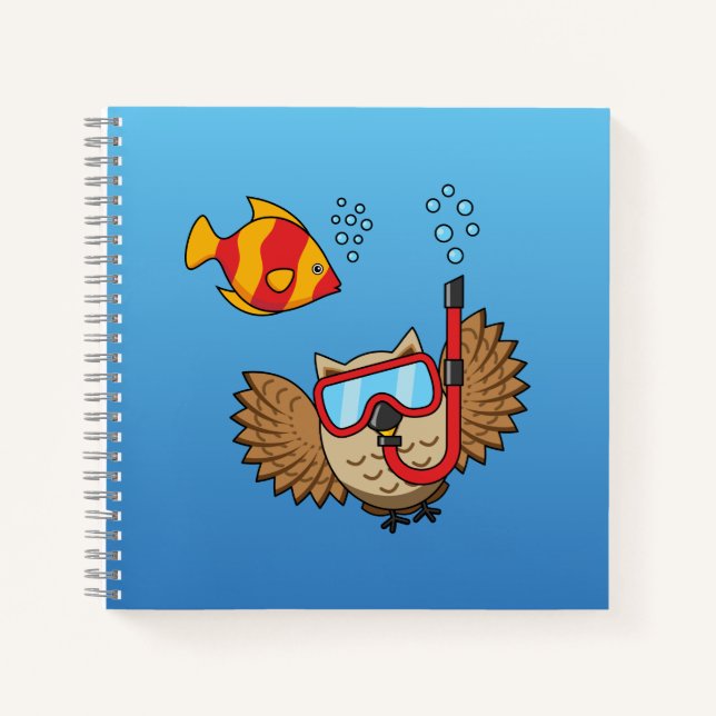 Owl with Snorkel Mask and Tropical Fish Notebook (Front)