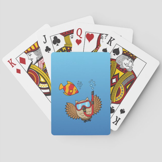 Owl with Snorkel Mask and Tropical Fish Poker Cards (Back)