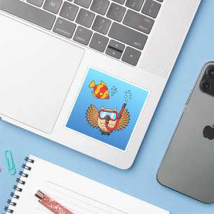 Owl with Snorkel Mask and Tropical Fish Sticker