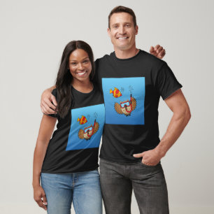 Owl with Snorkel Mask and Tropical Fish T-Shirt