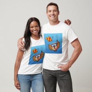 Owl with Snorkel Mask and Tropical Fish T-Shirt