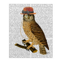 Owl with Steampunk Style Bowler Hat
