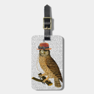 Owl with Steampunk Style Bowler Hat Luggage Tag
