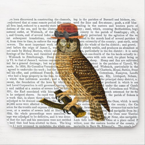 Owl with Steampunk Style Bowler Hat Mouse Pad