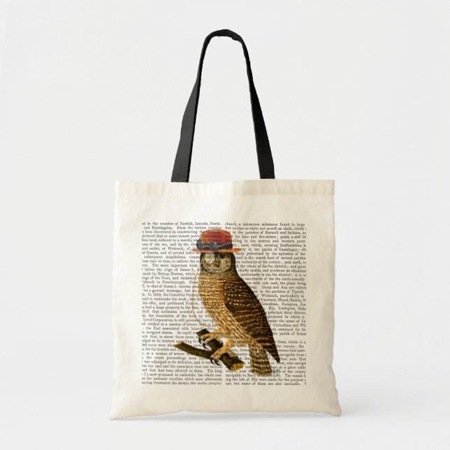 Owl with Steampunk Style Bowler Hat Tote Bag (Front)