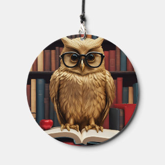 owl with stylish glasses&book wind chime