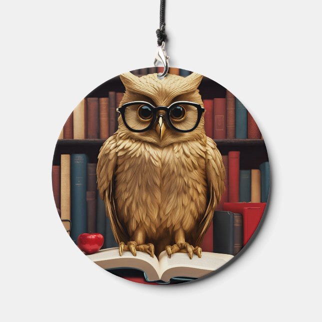 owl with stylish glasses&book  wind chime  (Front)