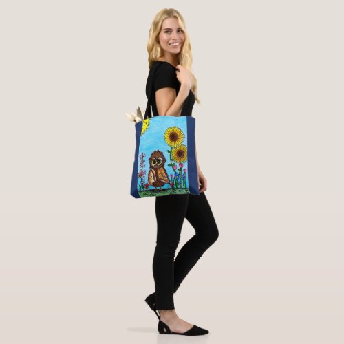 Owl with Sunflowers Tote Bag