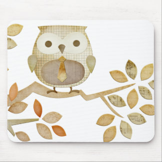 Owl with Tie in Tree Mousepad