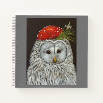 Owl With Toadstool Hat Notebook by vickisawyer at Zazzle