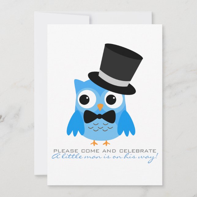 Owl with Top Hat & Bow Tie Baby Shower Invitation (Front)
