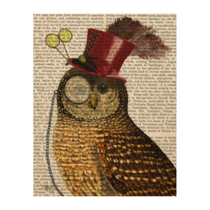 Owl With Top Hat Wood Wall Art