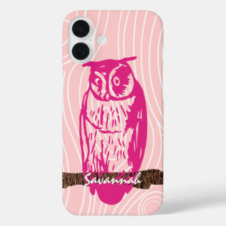 Owl Wood Grain Pattern Choose Your Color iPhone 16 Plus Case