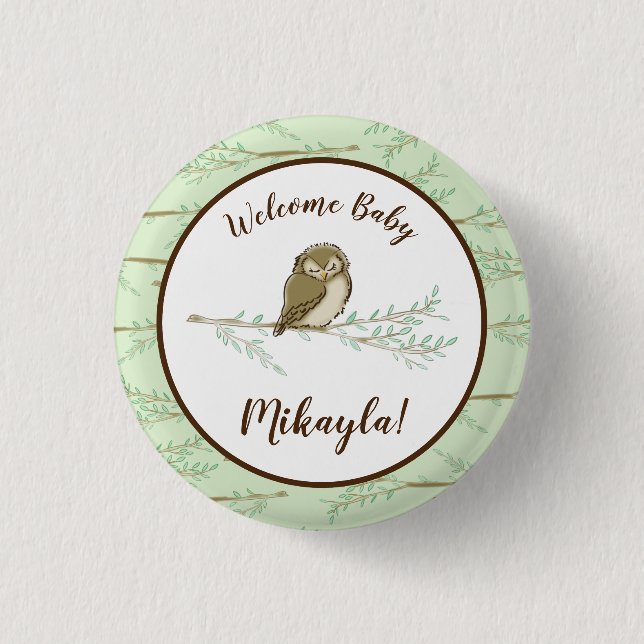 Owl Woodland Animal Baby Shower Button (Front)