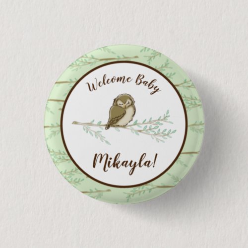 Owl Woodland Animal Baby Shower Button