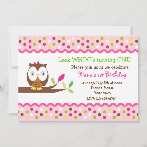 Owl Woodland Bird Birthday Party Invitations