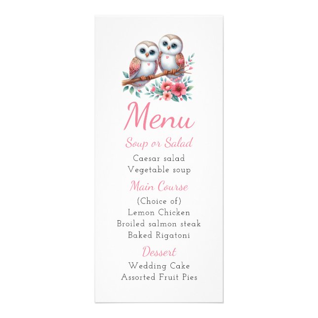 Owl Woodland Boho Rustic Country Wedding Menu (Front)