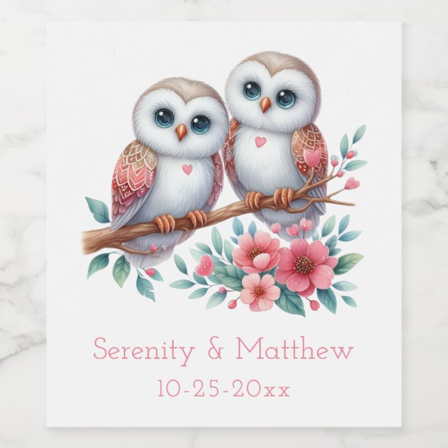 Owl Woodland Boho Rustic Country Wedding Wine Label (Single Label)