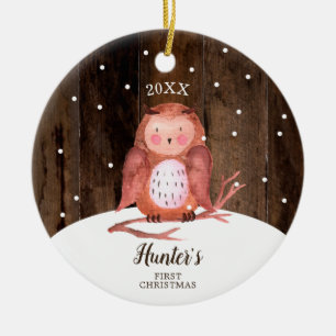 Owl Woodland Personalized Baby's First Christmas Ceramic Ornament