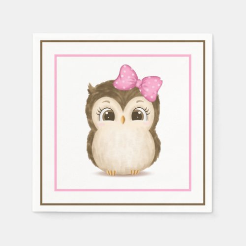 Owl Woodland Watercolor Pink Cute Napkins