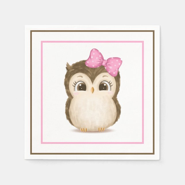 Owl Woodland Watercolor Pink Cute Napkins (Front)