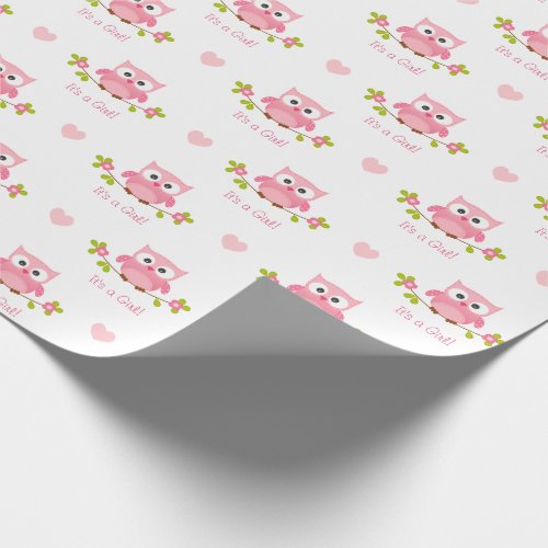 Owl Wrapping Paper Baby Girl Pink Its A Girl