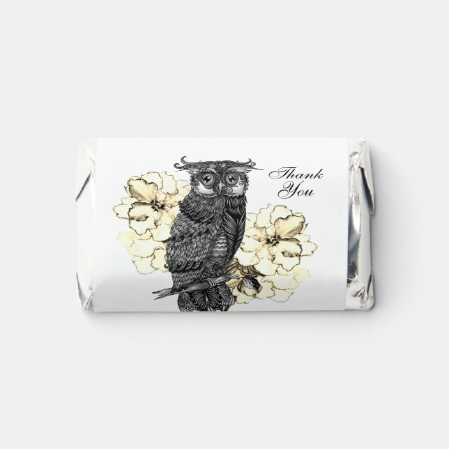 Owl Yellow Floral Wedding Thank You Favor (Front)