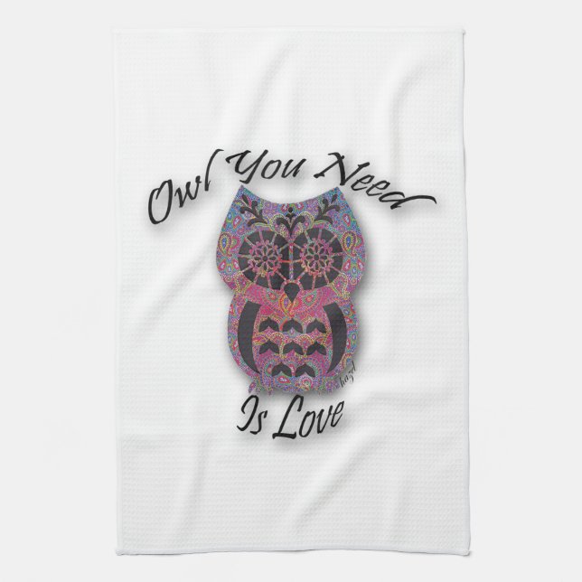 Owl You Need Is Love, Owl Kitchen Towel (Vertical)