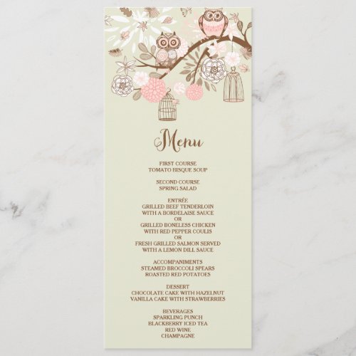 Owl You Need Is Love Pink Owls Menu Card