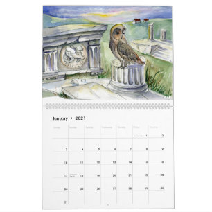 Owl zodiac fantasy watercolors calendar