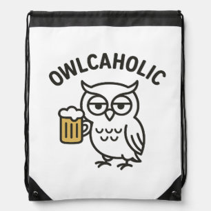 OWLCAHOLIC Drawstring Bag Beer-Loving Owl Backpack