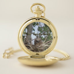 Owlet in Tree Photo "Hoo" Has the Time Typography Pocket Watch