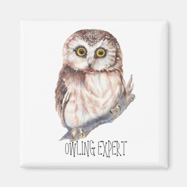 Owling  Expert, Funny Little Owl Magnet (Front)