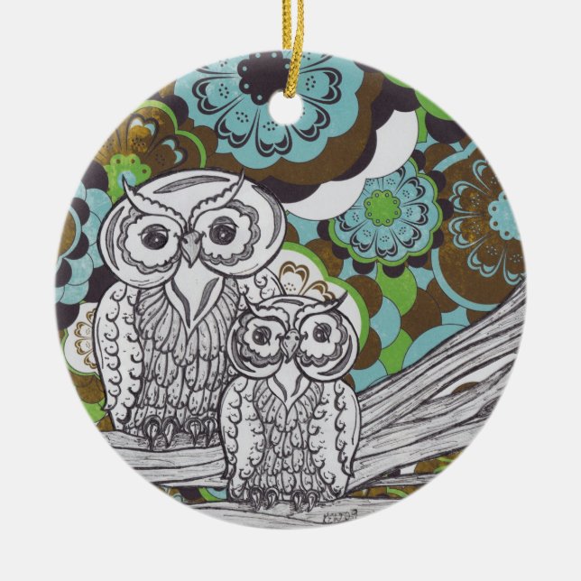 Owls 34 ceramic ornament (Front)