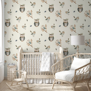Owls and Birds Nursery Wallpaper Decor Wallpaper