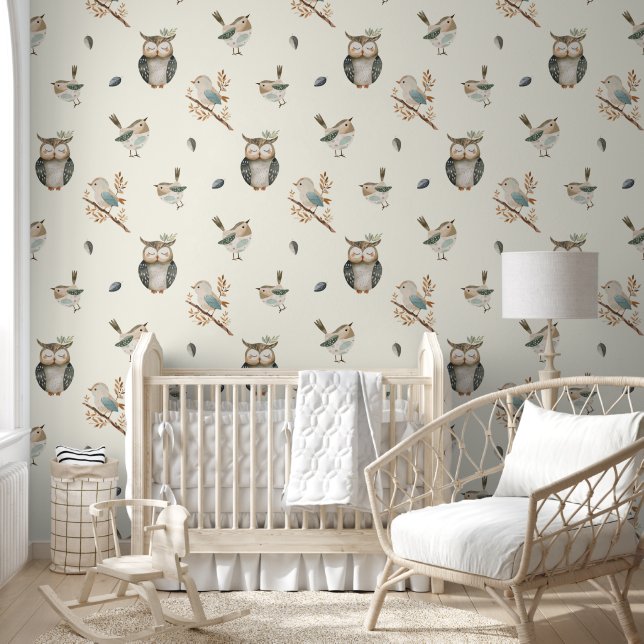 Owls and Birds Nursery Wallpaper Decor Wallpaper (Kids)