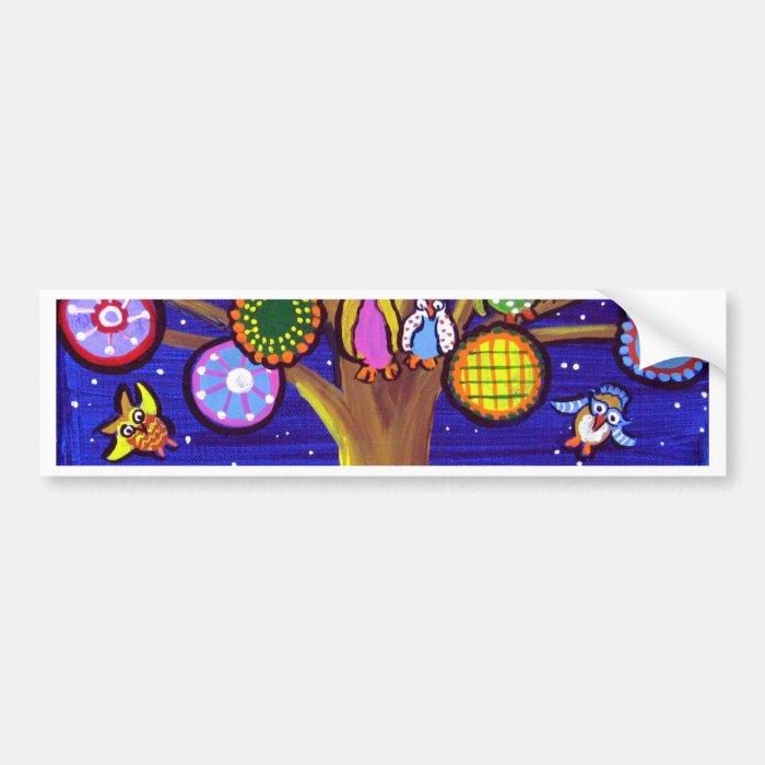 Owls and Blossoms Fun Folk Art Bumper Stickers