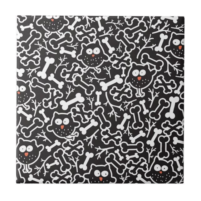 Owls and bones ceramic tile (Front)