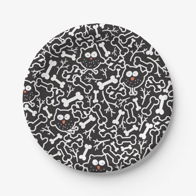 Owls and bones paper plates (Front)