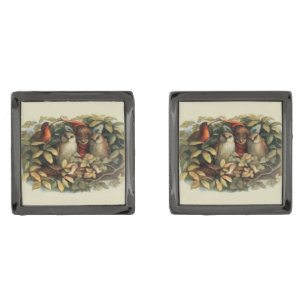 Owls and Elf Fairies Nature Illustration Cufflinks