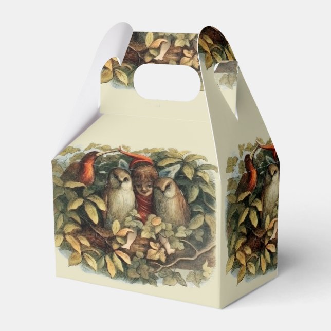 Owls and Elf Fairies Nature Illustration Favor Boxes (Front Side)