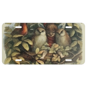 Owls and Elf Fairies Nature Illustration License Plate