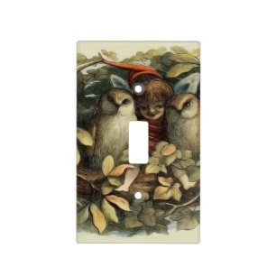 Owls and Elf Fairies Nature Illustration Light Switch Cover